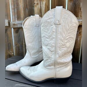 Vintage White Leather Cowboy Boots Size 6.5